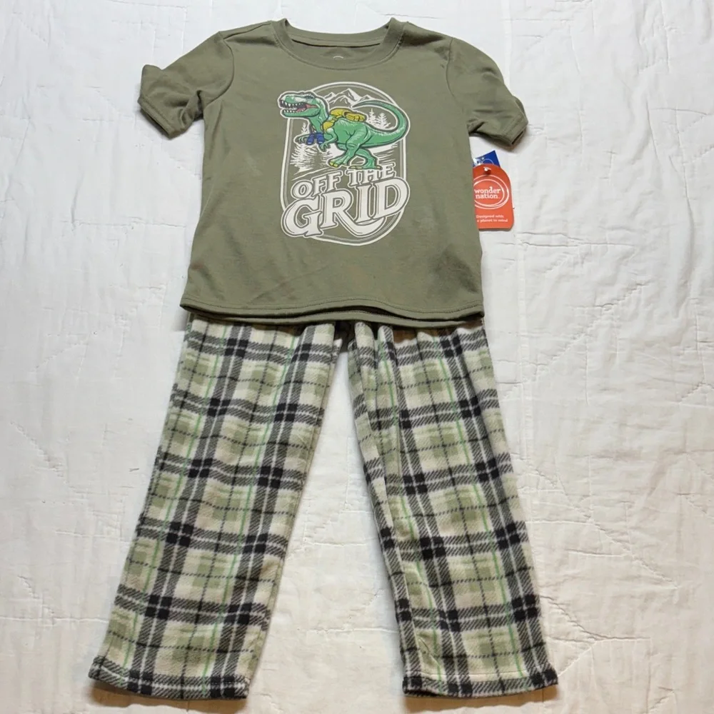 Wonder‎ Nation Boys Off the Grid T-Rex Fleece Pajama Set Size 4/5 NWT